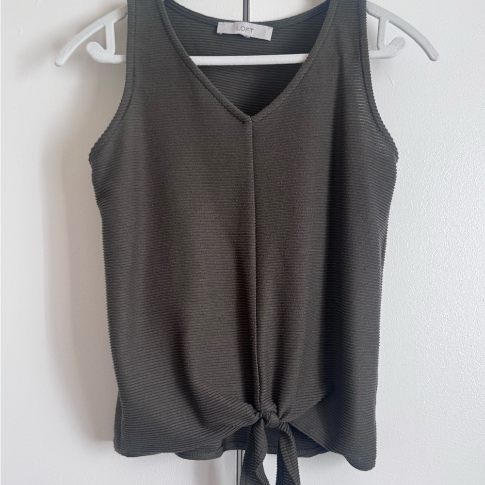 LOFT | Olive Tie-Front Tank Top | Ribbed - Picture 2 of 4